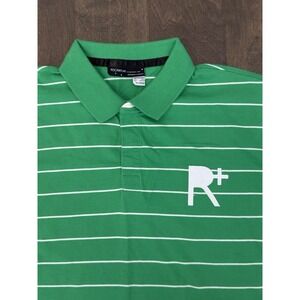 Rocawear Mens Size XL Green Striped Polo Shirt 90s Y2K White Logo Short Sleeve